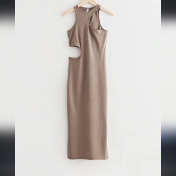 & Other Stories Cutout Beige Midi Dress - Picture 1 of 6